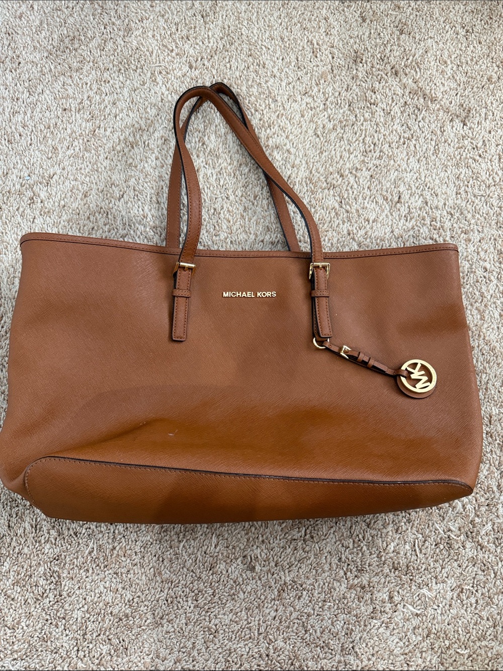 Michael Kors Tan Leather Logo Charm Tote